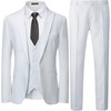 WULFUL Men’s 3 Piece Slim Fit Suit Set Two Button Blazer Jacket Vest Pants Tuxedo Set for Party, Wedding and Business White