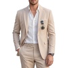 WULFUL Men’s Slim Fit 2 Piece Suit, One Button Solid Blazer Business Party Jacket Pants Set(Beige)