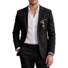 WULFUL Men’s Slim Fit 2 Piece Suit, One Button Solid Blazer Business Party Jacket Pants Set(Black)