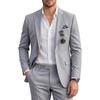 WULFUL Men’s Slim Fit 2 Piece Suit, One Button Solid Blazer Business Party Jacket Pants Set(Grey)