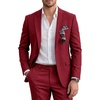 WULFUL Men’s Slim Fit 2 Piece Suit, One Button Solid Blazer Business Party Jacket Pants Set(Wine Red)