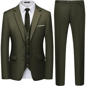 WULFUL Men’s 3 Piece Slim Fit Suit Set Two Button Blazer Jacket Vest Pants Tuxedo Set for Party, Wedding and Business Brown