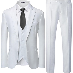 WULFUL Men’s 3 Piece Slim Fit Suit Set Two Button Blazer Jacket Vest Pants Tuxedo Set for Party, Wedding and Business White