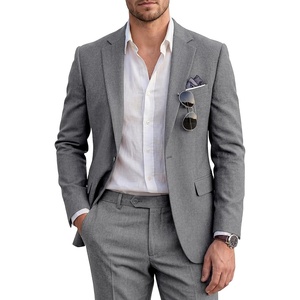 WULFUL Men’s Slim Fit 2 Piece Suit, One Button Solid Blazer Business Party Jacket Pants Set(Dark Grey)