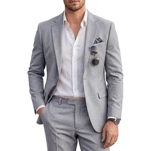 WULFUL Men’s Slim Fit 2 Piece Suit, One Button Solid Blazer Business Party Jacket Pants Set(Grey)