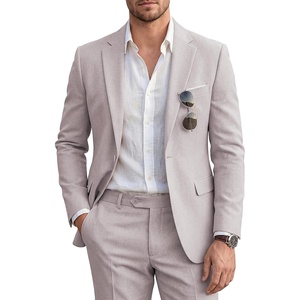 WULFUL Men’s Slim Fit 2 Piece Suit, One Button Solid Blazer Business Party Jacket Pants Set(Khaki)