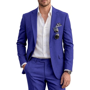 WULFUL Men’s Slim Fit 2 Piece Suit, One Button Solid Blazer Business Party Jacket Pants Set(Royal Blue)