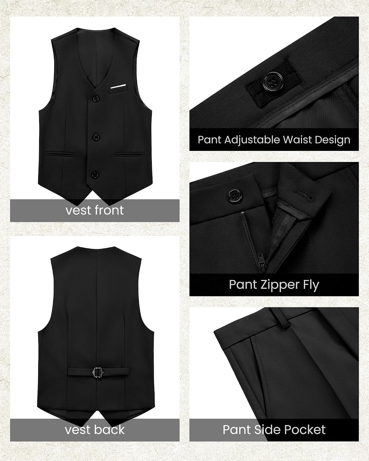 image:imageWULFUL Boys 5 Pieces Tuxedo Suit Set Kids Suits Shawl Collar Jacket Pant Vest Bow Tie for Wedding Ring Bearer Party PromBlackred Lapel