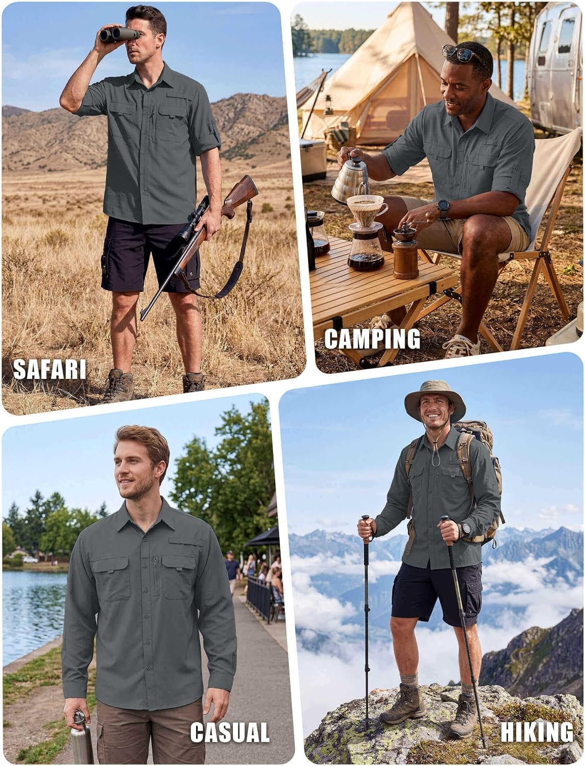 image:imageWULFUL Mens Sun Protection Fishing Shirts UPF 50 Lightweight Quick Dry Cooling Long Sleeve Shirts for Work Hiking SafariGrey