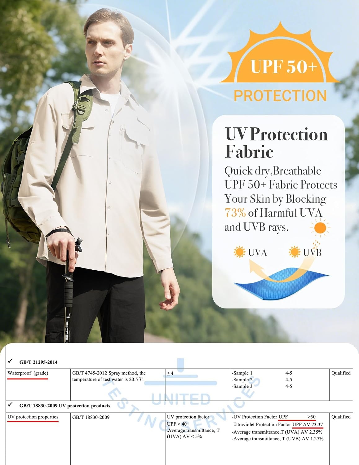 image:imageWULFUL Mens Sun Protection Fishing Shirts UPF 50 Lightweight Quick Dry Cooling Long Sleeve Shirts for Work Hiking SafariKhaki