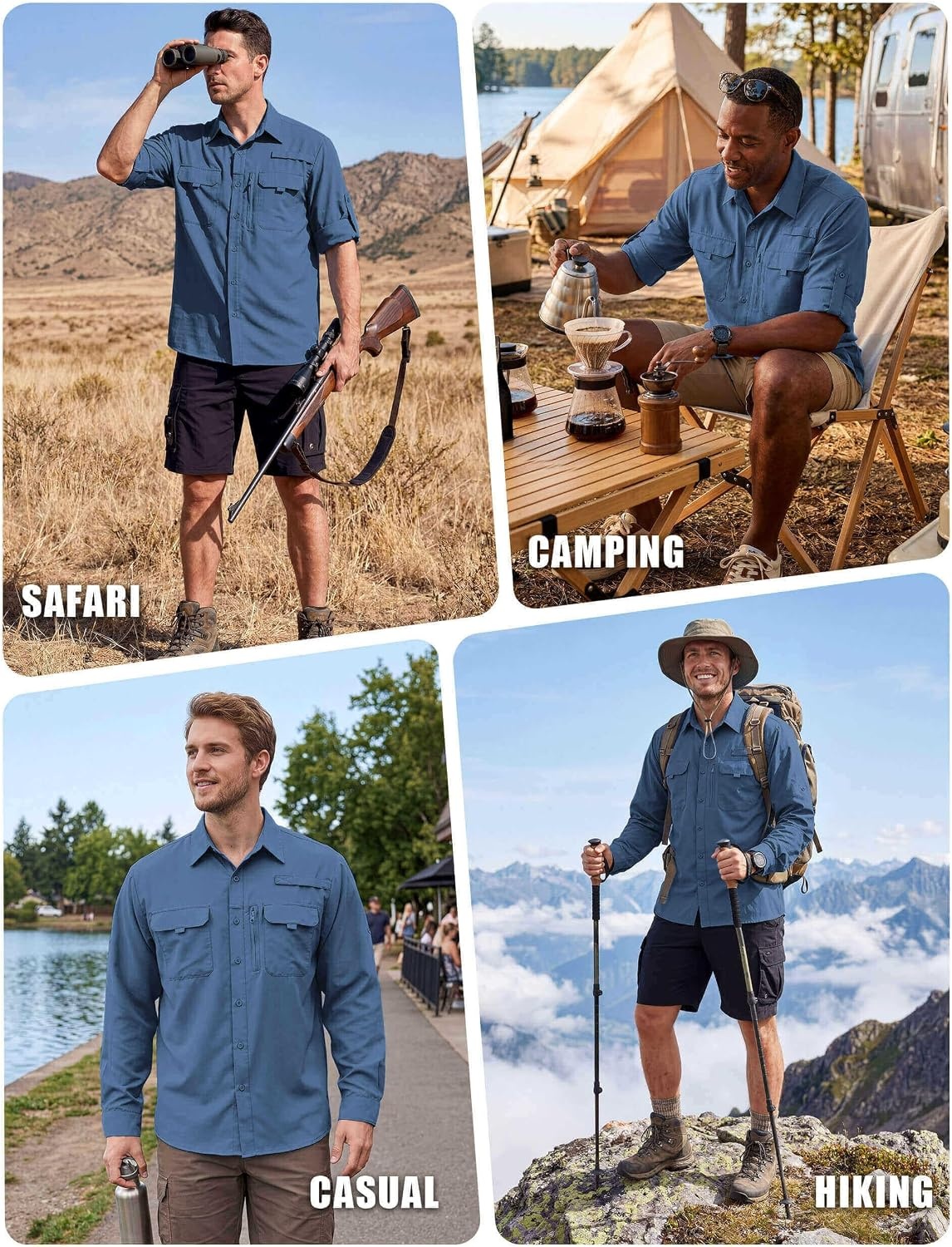 image:imageWULFUL Mens Sun Protection Fishing Shirts UPF 50 Lightweight Quick Dry Cooling Long Sleeve Shirts for Work Hiking SafariOcean Blue