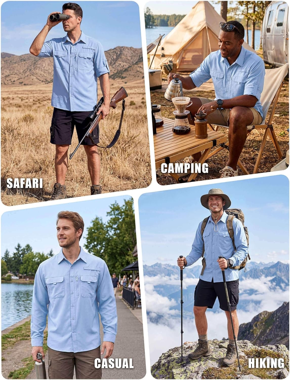 image:imageWULFUL Mens Sun Protection Fishing Shirts UPF 50 Lightweight Quick Dry Cooling Long Sleeve Shirts for Work Hiking SafariSky Blue