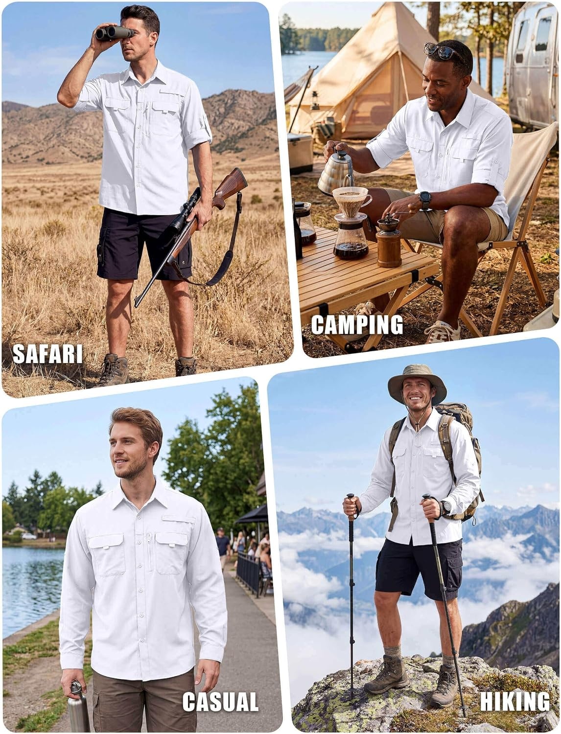 image:imageWULFUL Mens Sun Protection Fishing Shirts UPF 50 Lightweight Quick Dry Cooling Long Sleeve Shirts for Work Hiking SafariSolid White