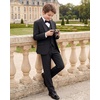 WULFUL Boys 5 Pieces Tuxedo Suit Set Kids Suits Shawl Collar Jacket Pant Vest Bow Tie for Wedding Ring Bearer Party Prom(Black)