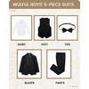 WULFUL Boys 5 Pieces Tuxedo Suit Set Kids Suits Shawl Collar Jacket Pant Vest Bow Tie for Wedding Ring Bearer Party Prom(Black)
