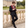 WULFUL Boys 5 Pieces Tuxedo Suit Set Kids Suits Shawl Collar Jacket Pant Vest Bow Tie for Wedding Ring Bearer Party Prom(Black-red Lapel)