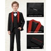 WULFUL Boys 5 Pieces Tuxedo Suit Set Kids Suits Shawl Collar Jacket Pant Vest Bow Tie for Wedding Ring Bearer Party Prom(Black-red Lapel)