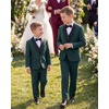 WULFUL Boys 5 Pieces Tuxedo Suit Set Kids Suits Shawl Collar Jacket Pant Vest Bow Tie for Wedding Ring Bearer Party Prom(Deep Green)