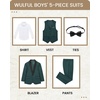 WULFUL Boys 5 Pieces Tuxedo Suit Set Kids Suits Shawl Collar Jacket Pant Vest Bow Tie for Wedding Ring Bearer Party Prom(Deep Green)