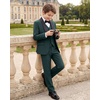 WULFUL Boys 5 Pieces Tuxedo Suit Set Kids Suits Shawl Collar Jacket Pant Vest Bow Tie for Wedding Ring Bearer Party Prom(Deep Green)
