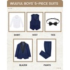 WULFUL Boys 5 Pieces Tuxedo Suit Set Kids Suits Shawl Collar Jacket Pant Vest Bow Tie for Wedding Ring Bearer Party Prom(Navy)