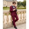WULFUL Boys 5 Pieces Tuxedo Suit Set Kids Suits Shawl Collar Jacket Pant Vest Bow Tie for Wedding Ring Bearer Party Prom(Wine Red)