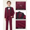 WULFUL Boys 5 Pieces Tuxedo Suit Set Kids Suits Shawl Collar Jacket Pant Vest Bow Tie for Wedding Ring Bearer Party Prom(Wine Red)