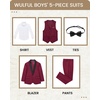 WULFUL Boys 5 Pieces Tuxedo Suit Set Kids Suits Shawl Collar Jacket Pant Vest Bow Tie for Wedding Ring Bearer Party Prom(Wine Red)