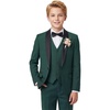 WULFUL Boys 5 Pieces Tuxedo Suit Set Kids Suits Shawl Collar Jacket Pant Vest Bow Tie for Wedding Ring Bearer Party Prom(Deep Green)