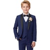 WULFUL Boys 5 Pieces Tuxedo Suit Set Kids Suits Shawl Collar Jacket Pant Vest Bow Tie for Wedding Ring Bearer Party Prom(Navy)