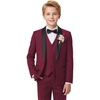 WULFUL Boys 5 Pieces Tuxedo Suit Set Kids Suits Shawl Collar Jacket Pant Vest Bow Tie for Wedding Ring Bearer Party Prom(Wine Red)