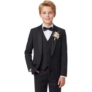 WULFUL Boys 5 Pieces Tuxedo Suit Set Kids Suits Shawl Collar Jacket Pant Vest Bow Tie for Wedding Ring Bearer Party Prom(Black)