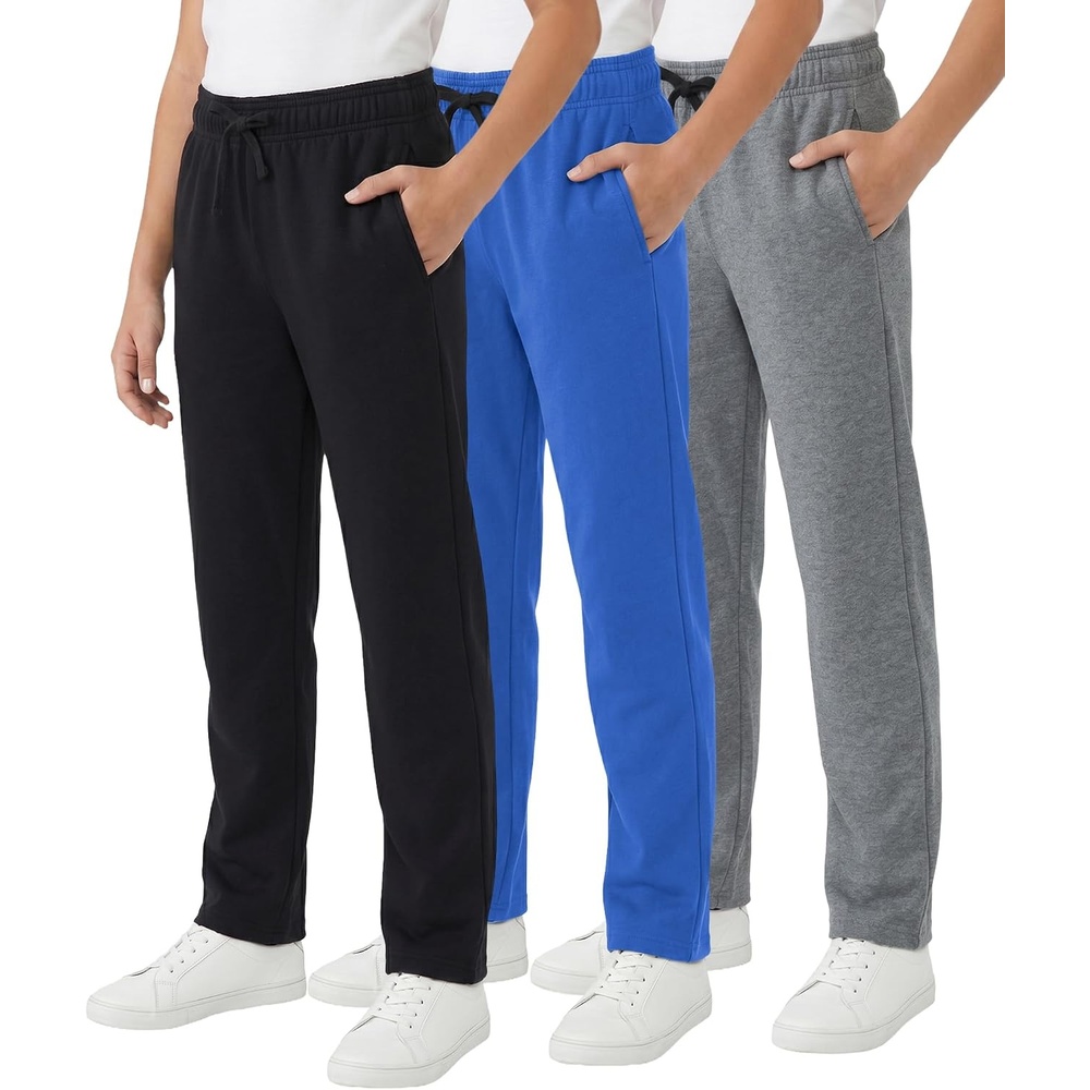 image:imageWULFUL 3 Pack Boys Sweatpants Fleece Athletic Workout Pants Boys Joggers with Zipper Pockets Size 420BlackDark GreyRoyal Blue