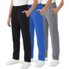 WULFUL 3 Pack Boys Sweatpants Fleece Athletic Workout Pants Boys Joggers with Zipper Pockets Size 4-20(Black/Dark Grey/Royal Blue)