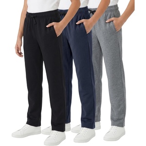 WULFUL 3 Pack Boys Sweatpants Fleece Athletic Workout Pants Boys Joggers with Zipper Pockets Size 4-20(Black/Dark Grey/Navy)