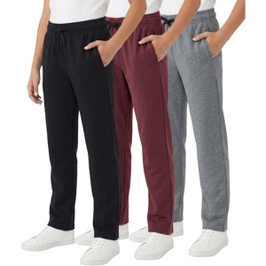 WULFUL 3 Pack Boys Sweatpants Fleece Athletic Workout Pants Boys Joggers with Zipper Pockets Size 4-20(Black/Dark Grey/Red)