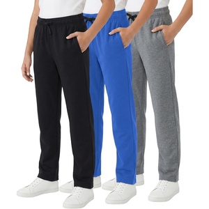 WULFUL 3 Pack Boys Sweatpants Fleece Athletic Workout Pants Boys Joggers with Zipper Pockets Size 4-20(Black/Dark Grey/Royal Blue)