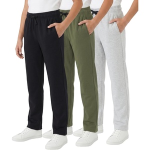 WULFUL 3 Pack Boys Sweatpants Fleece Athletic Workout Pants Boys Joggers with Zipper Pockets Size 4-20(Black/Light Grey/Army Green)