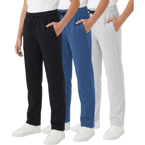 WULFUL 3 Pack Boys Sweatpants Fleece Athletic Workout Pants Boys Joggers with Zipper Pockets Size 4-20(Black/Light Grey/Blue)