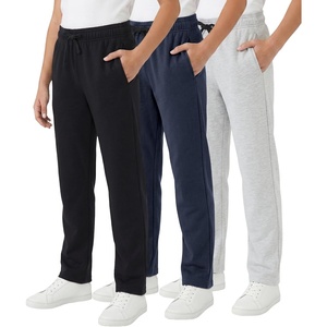 WULFUL 3 Pack Boys Sweatpants Fleece Athletic Workout Pants Boys Joggers with Zipper Pockets Size 4-20(Black/Light Grey/Navy)