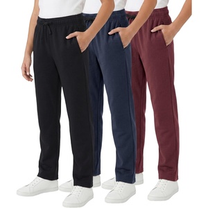 WULFUL 3 Pack Boys Sweatpants Fleece Athletic Workout Pants Boys Joggers with Zipper Pockets Size 4-20(Black/Navy/Red)