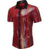 WULFUL Men’s Disco Shirt Sequins Short Sleeve Button Down Shirts 70s Party Costume Dress Shirts(Multicolor053)