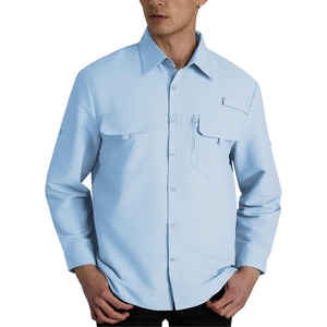 WULFUL Men’s Sun Protection Fishing Shirts UPF 50+ Lightweight Quick Dry Cooling Long Sleeve Shirts for Work Hiking Safari(Light Blue)