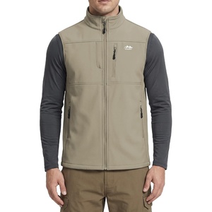 WULFUL Men’s Windproof Lightweight Golf Vest Outerwear with Pockets Softshell Sleeveless Jacket for Running Hiking Sports(Khaki)