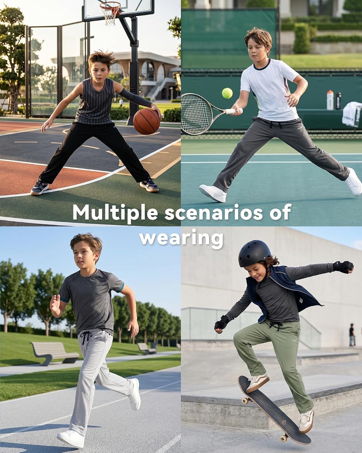 image:imageWULFUL 5 Pack Boys Athletic Pants Moisture Wicking Mesh Joggers with Pockets Comfortable Sweatpants for Kids TeensBlack black dark Grey light Grey army Green