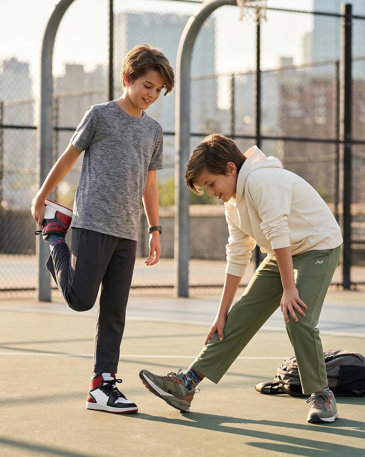 image:imageWULFUL 5 Pack Boys Athletic Pants Moisture Wicking Mesh Joggers with Pockets Comfortable Sweatpants for Kids TeensBlack dark Grey light Grey navy blue