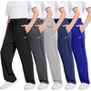 WULFUL 5 Pack Boys Athletic Pants – Moisture Wicking Mesh Joggers with Pockets, Comfortable Sweatpants for Kids Teens(Black dark Grey light Grey navy blue)