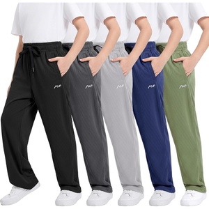 WULFUL 5 Pack Boys Athletic Pants – Moisture Wicking Mesh Joggers with Pockets, Comfortable Sweatpants for Kids Teens(Black dark Grey light Grey navy army Green)