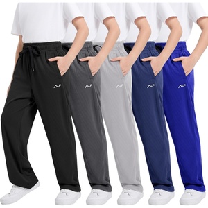 WULFUL 5 Pack Boys Athletic Pants – Moisture Wicking Mesh Joggers with Pockets, Comfortable Sweatpants for Kids Teens(Black dark Grey light Grey navy blue)