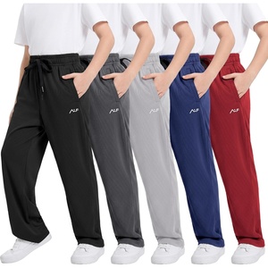 WULFUL 5 Pack Boys Athletic Pants – Moisture Wicking Mesh Joggers with Pockets, Comfortable Sweatpants for Kids Teens(Black dark Grey light Grey navy red)